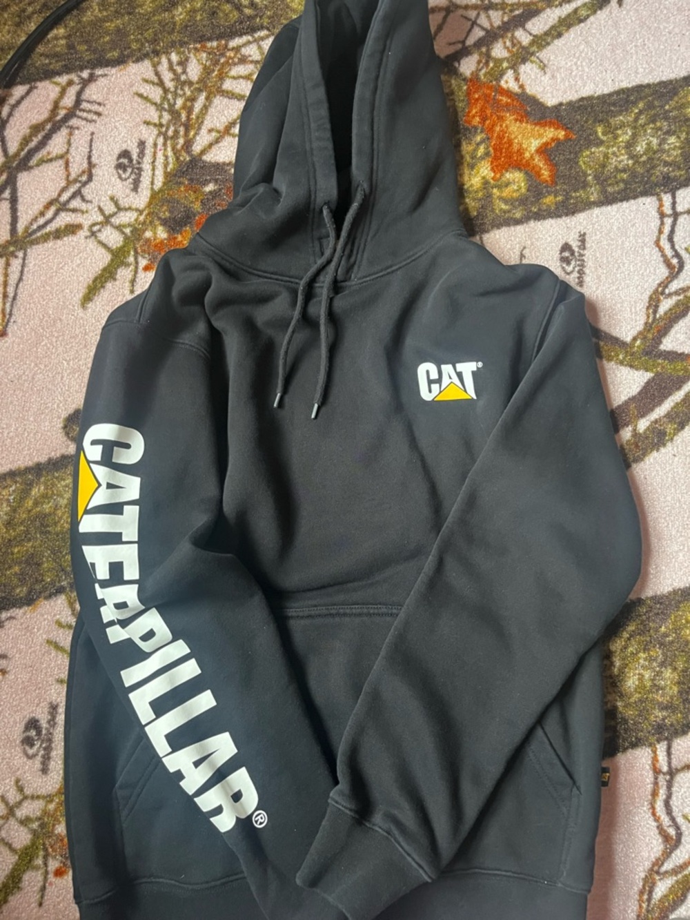Caterpillar Black Hoodie with White & Yellow Logo